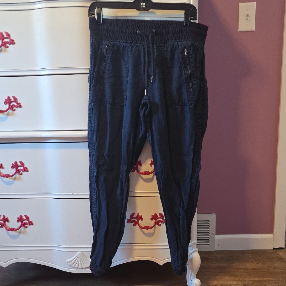 Athleta Dark Blue 100% Linen Jogger Pants - Picture 3 of 5